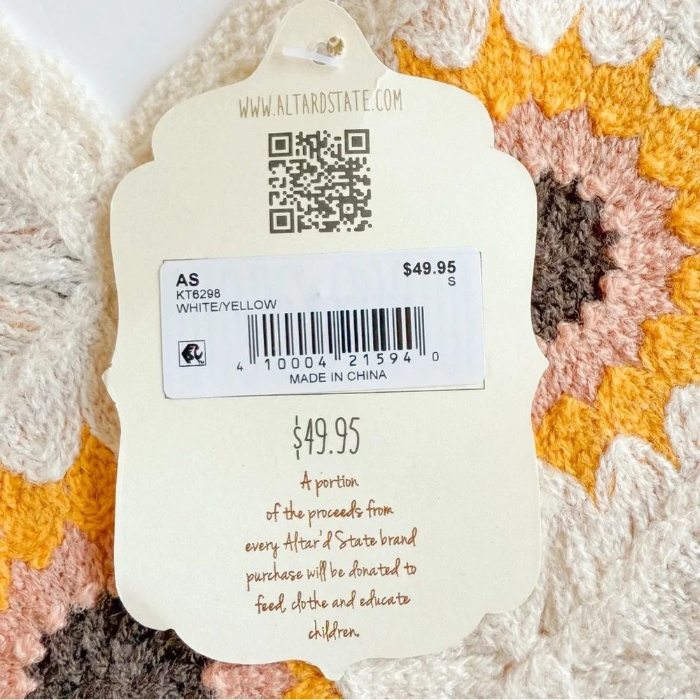 NEW Altar’d State Sunflower Crochet Granny Square Cropped Tank Top Womens S - Picture 10 of 11